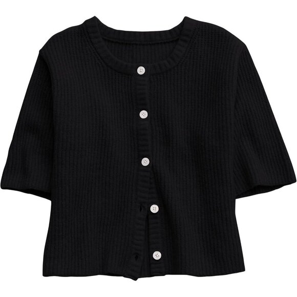 Sweaters - Women's Lightweight Cotton Short Sleeve Cardigan Crewneck Button Casual Top